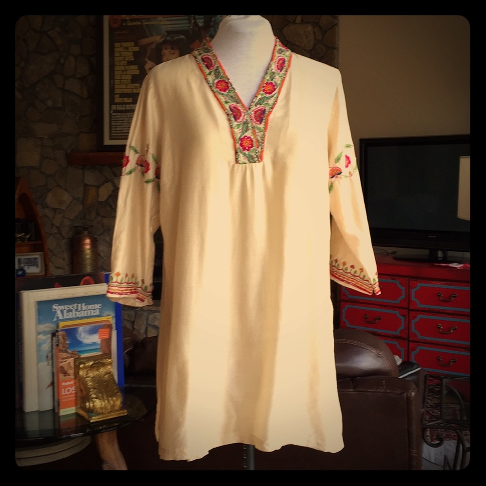 Vintage Embroidered Beaded Indian silk Mini/Tunic